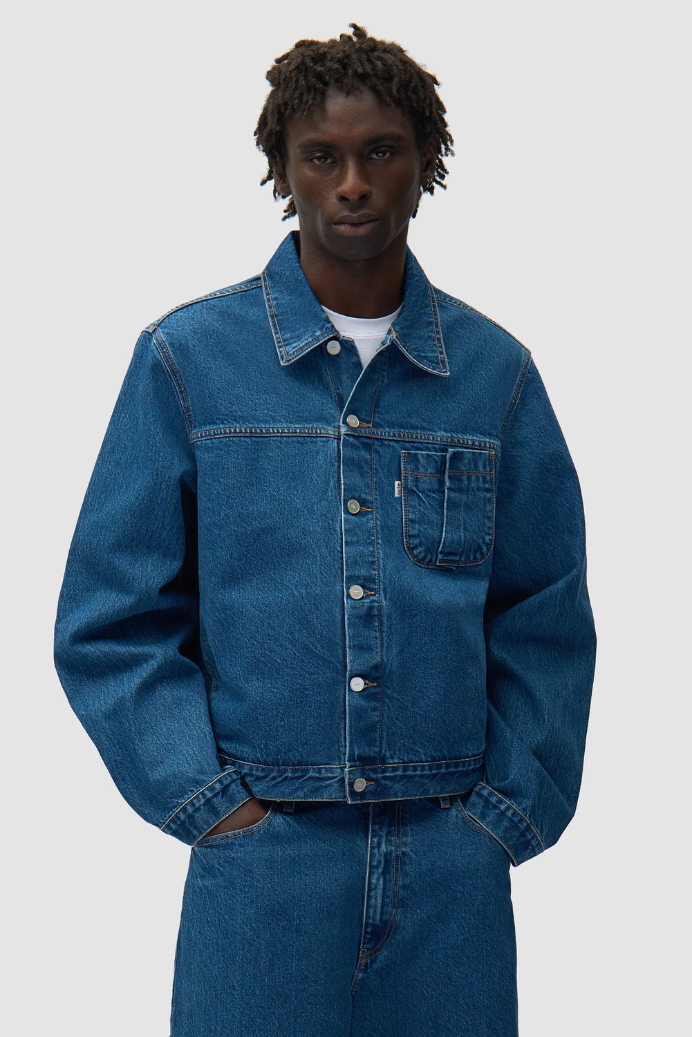 Fold Pocket Denim Jacket Denim Blue