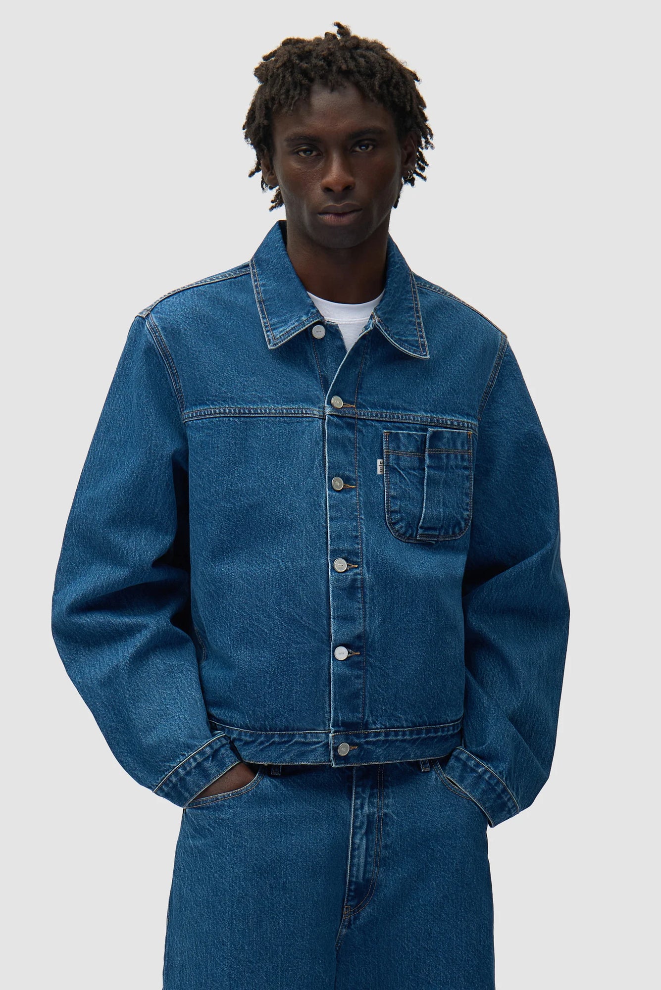 Fold Pocket Denim Jacket Denim Blue