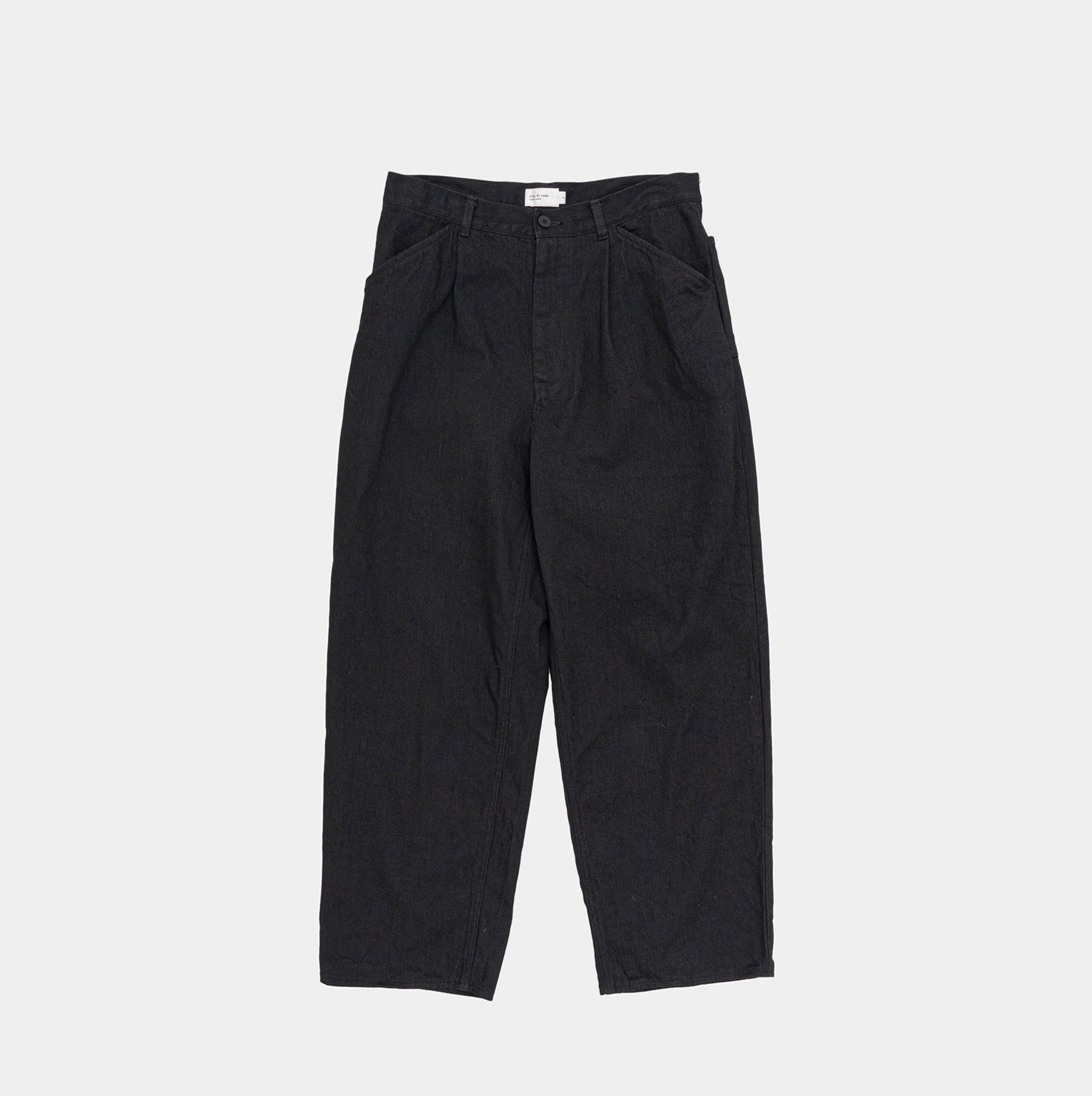 Still By Hand 12oz denim 1 tuck pants black