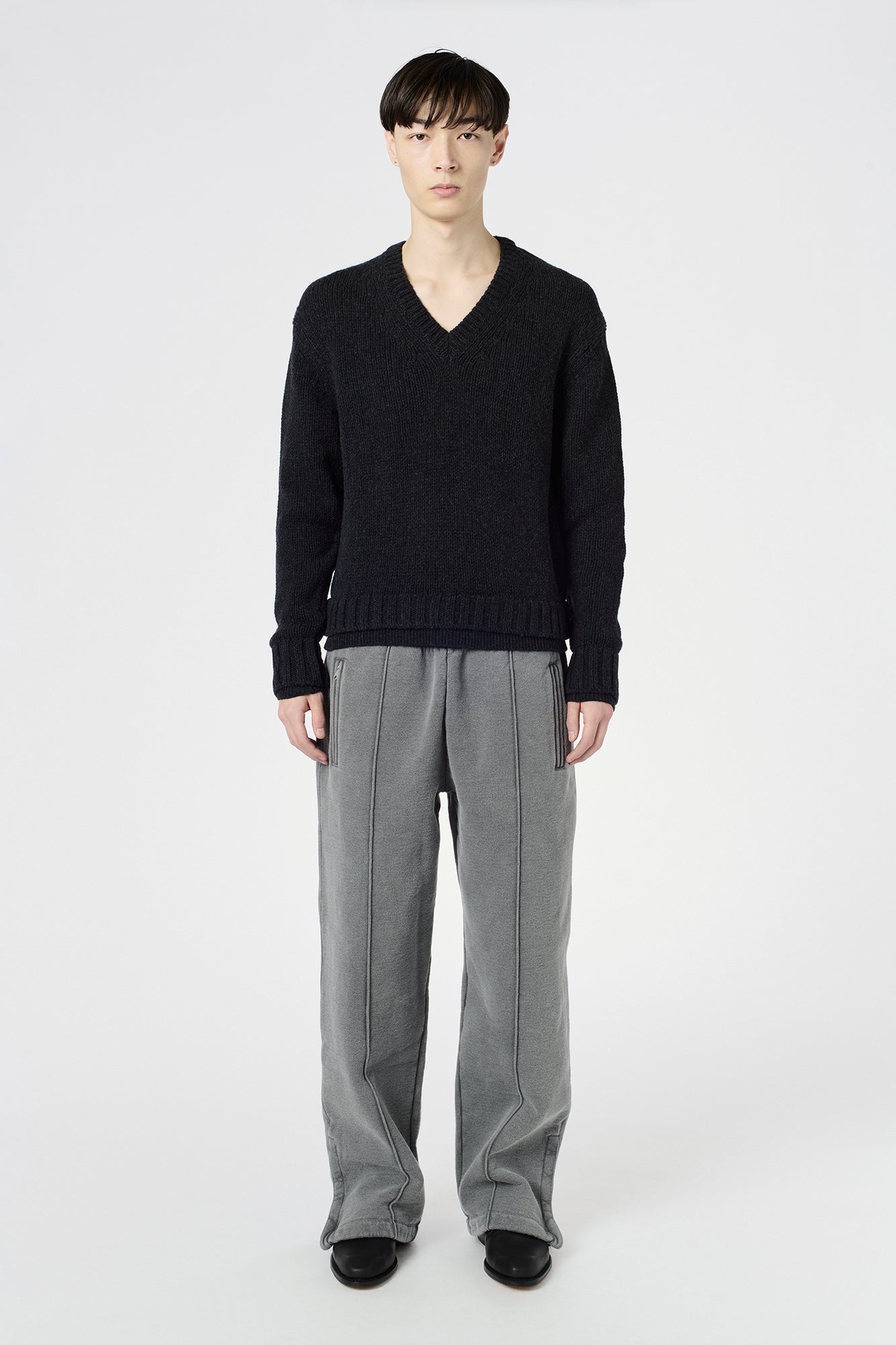 OUR LEGACY FALSE V-NECK Charcoal Low Twist Merino