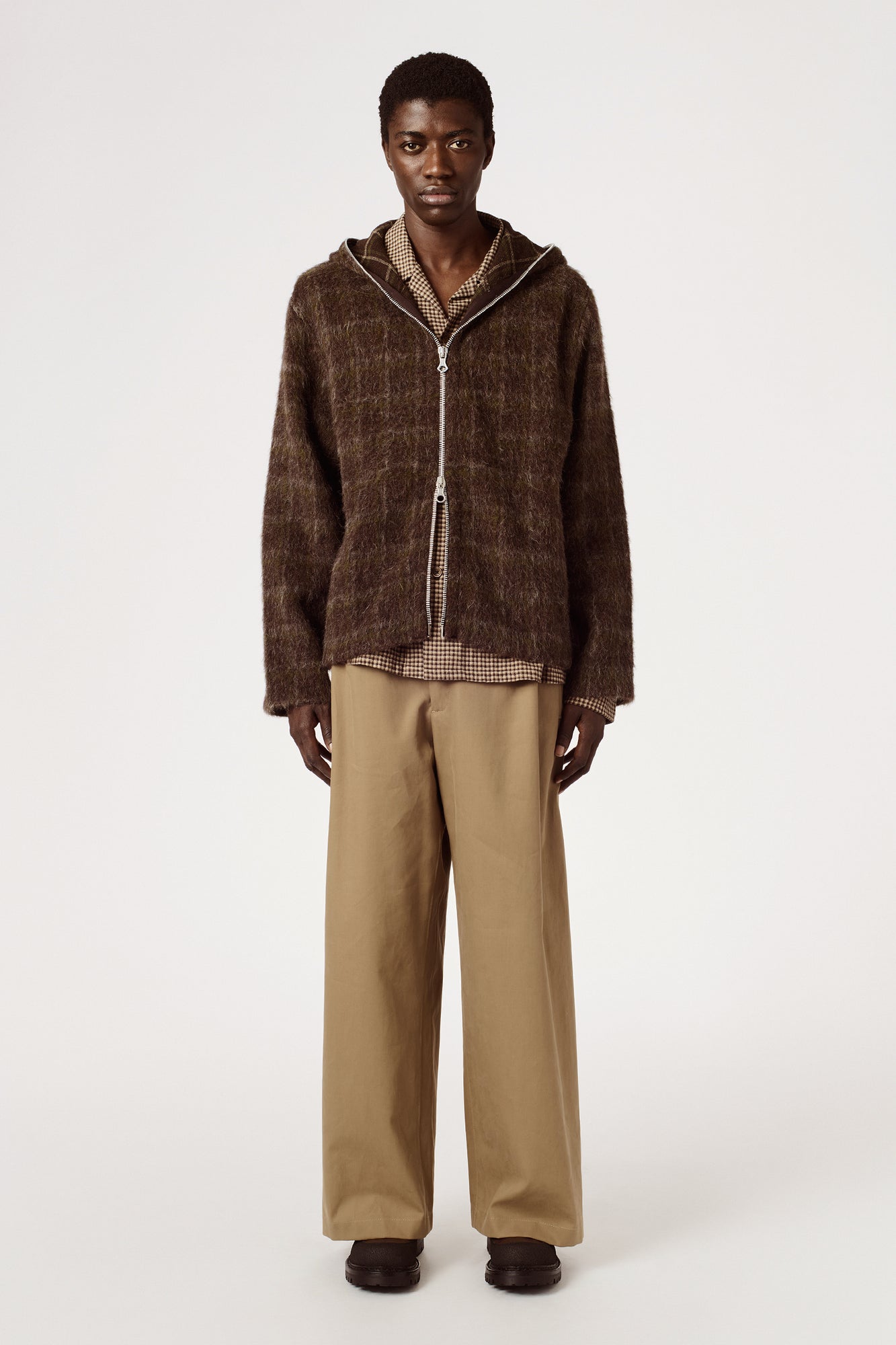 Our legacy Full zip Dorf Check Hairy Wool