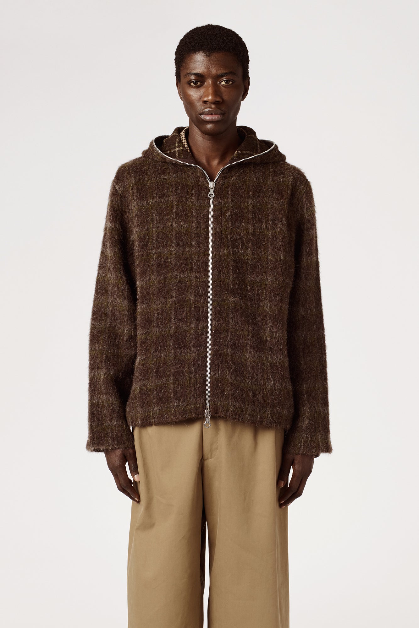 Our legacy Full zip Dorf Check Hairy Wool