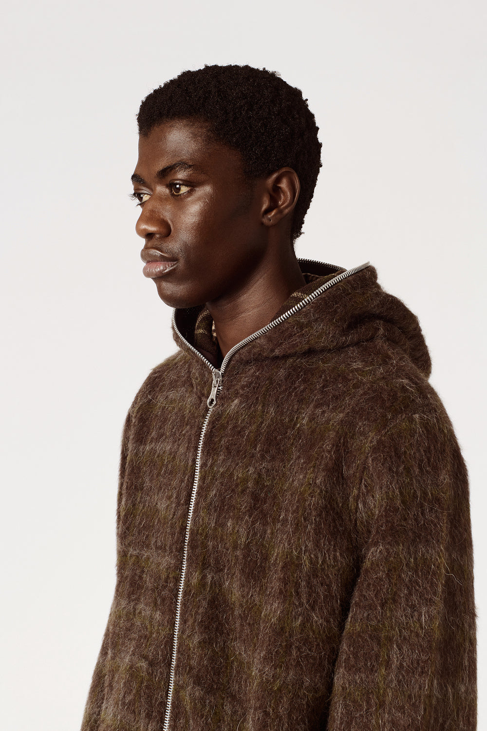 Our legacy Full zip Dorf Check Hairy Wool