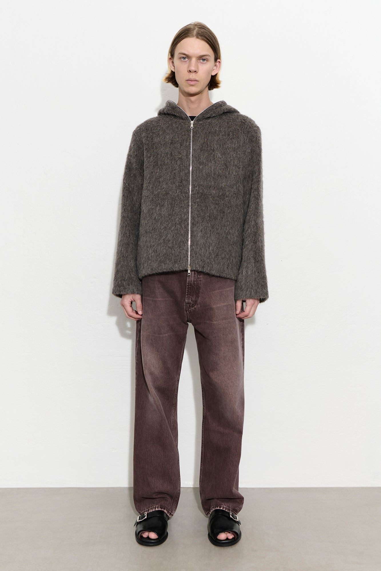 OUR LEGACY FULL ZIP HOOD Mole Grey Hairy Wool