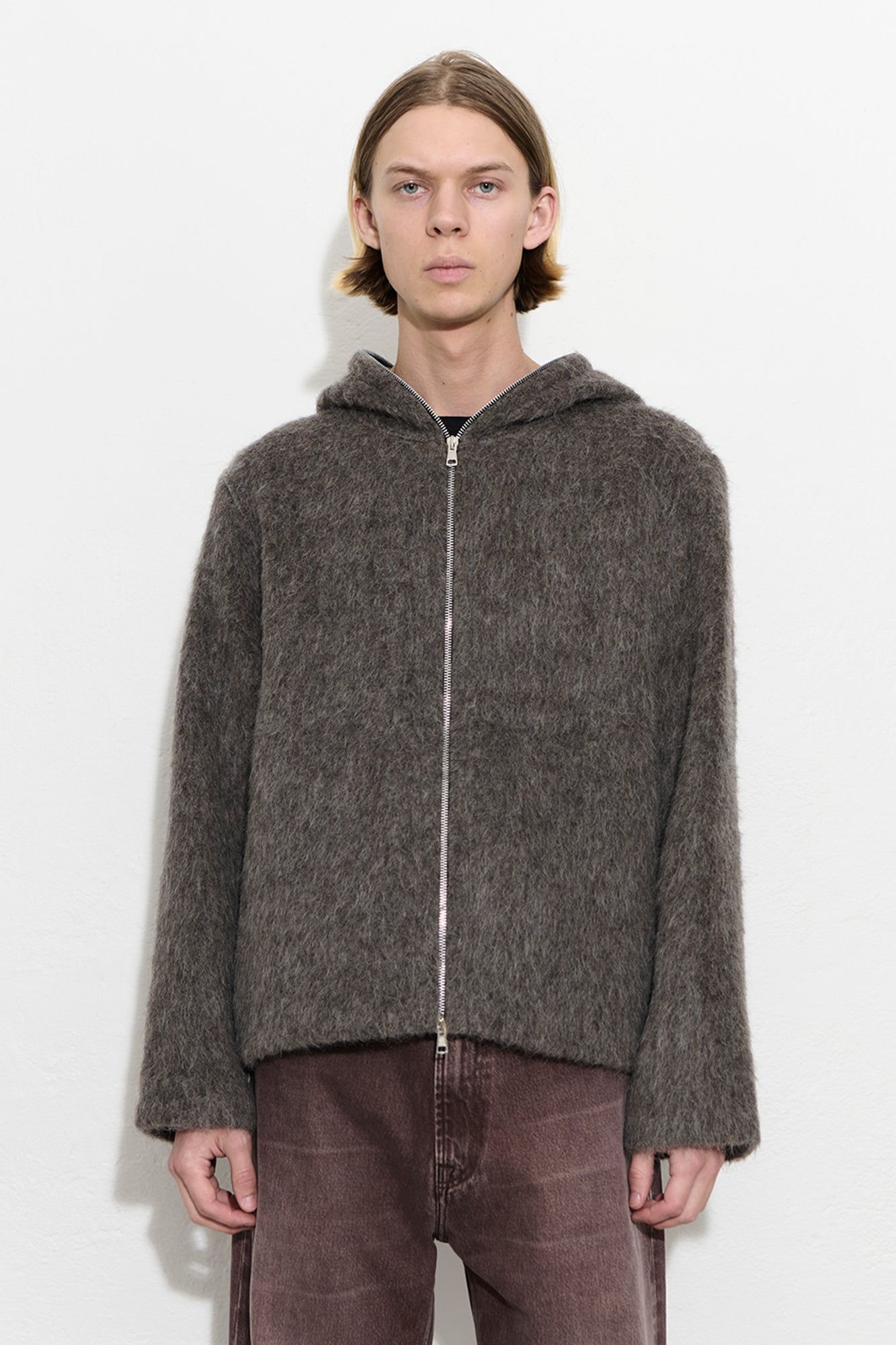 OUR LEGACY FULL ZIP HOOD Mole Grey Hairy Wool