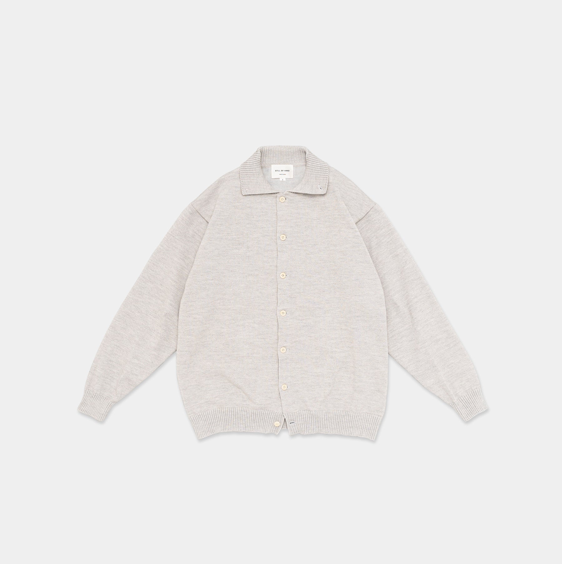 Still by hand 10G polo cardigan light grey