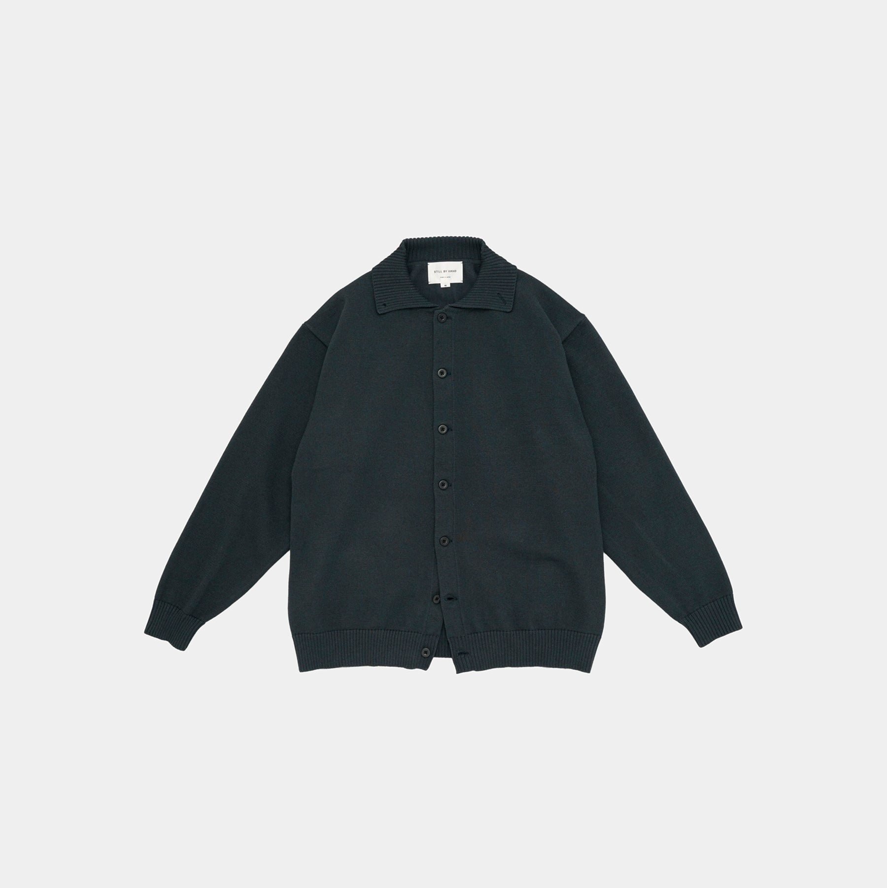 Still by hand 10G polo cardigan blue charcoal