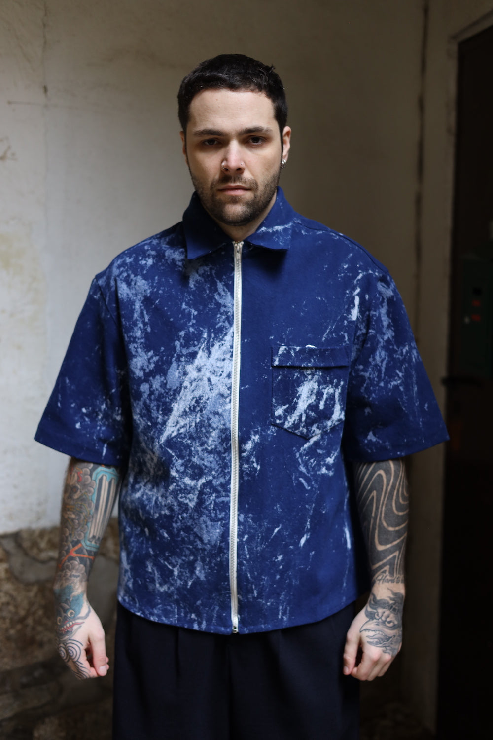 LC23 DIRTY CANVAS ZIP SHIRT BLUE