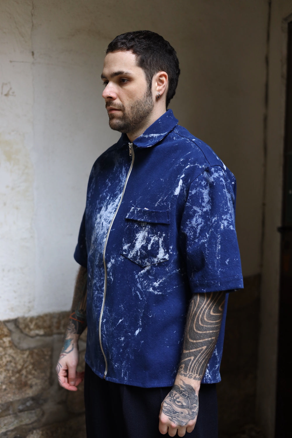 LC23 DIRTY CANVAS ZIP SHIRT BLUE