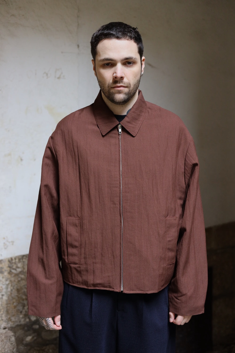 LC23 NYLON LINEN OVERSHIRT BROWN