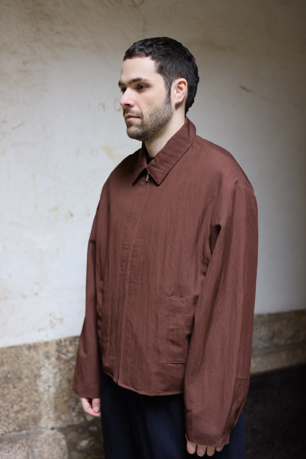 LC23 NYLON LINEN OVERSHIRT BROWN