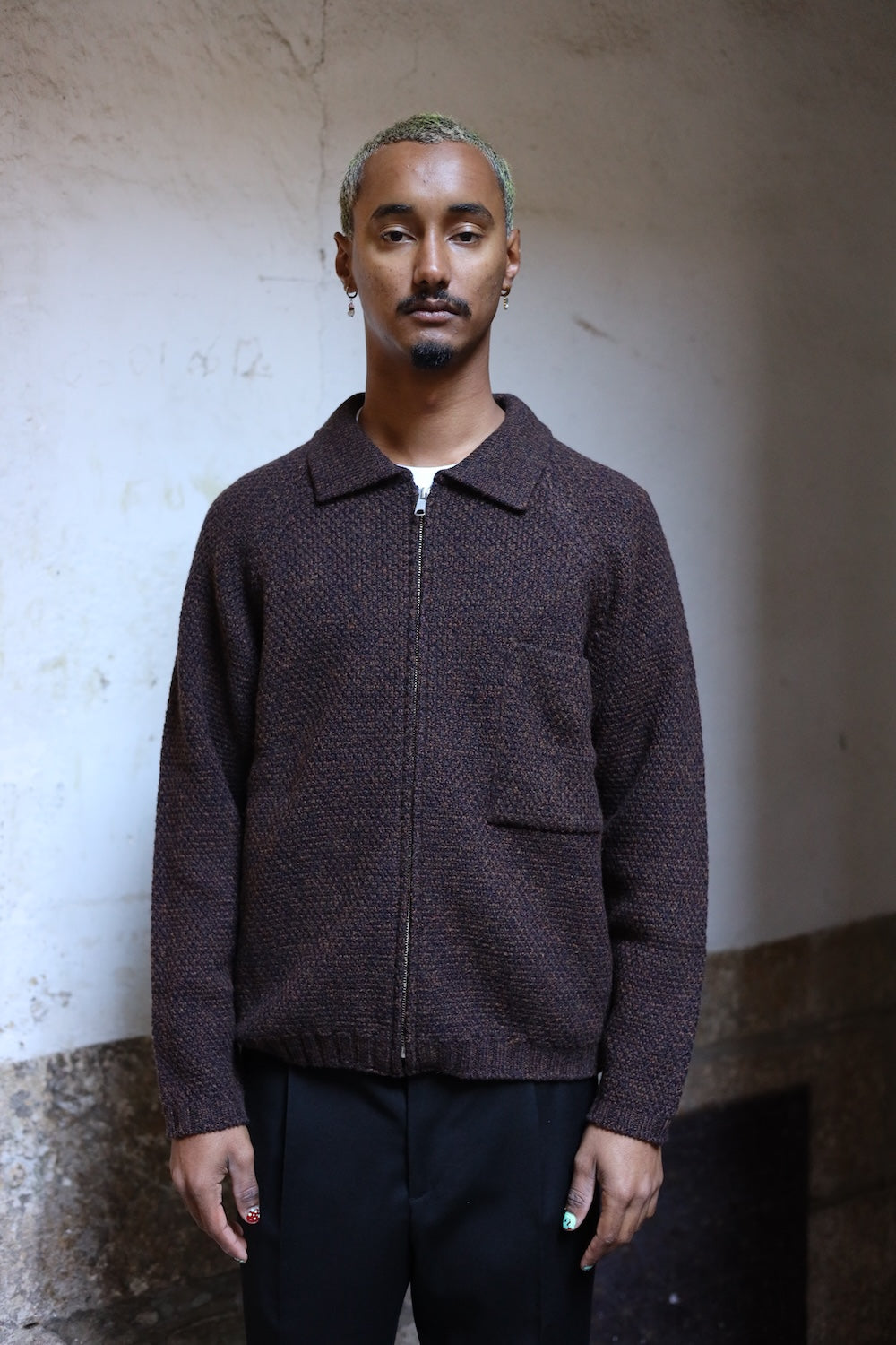 Still By Hand 5G knitted blouson Melange Brown