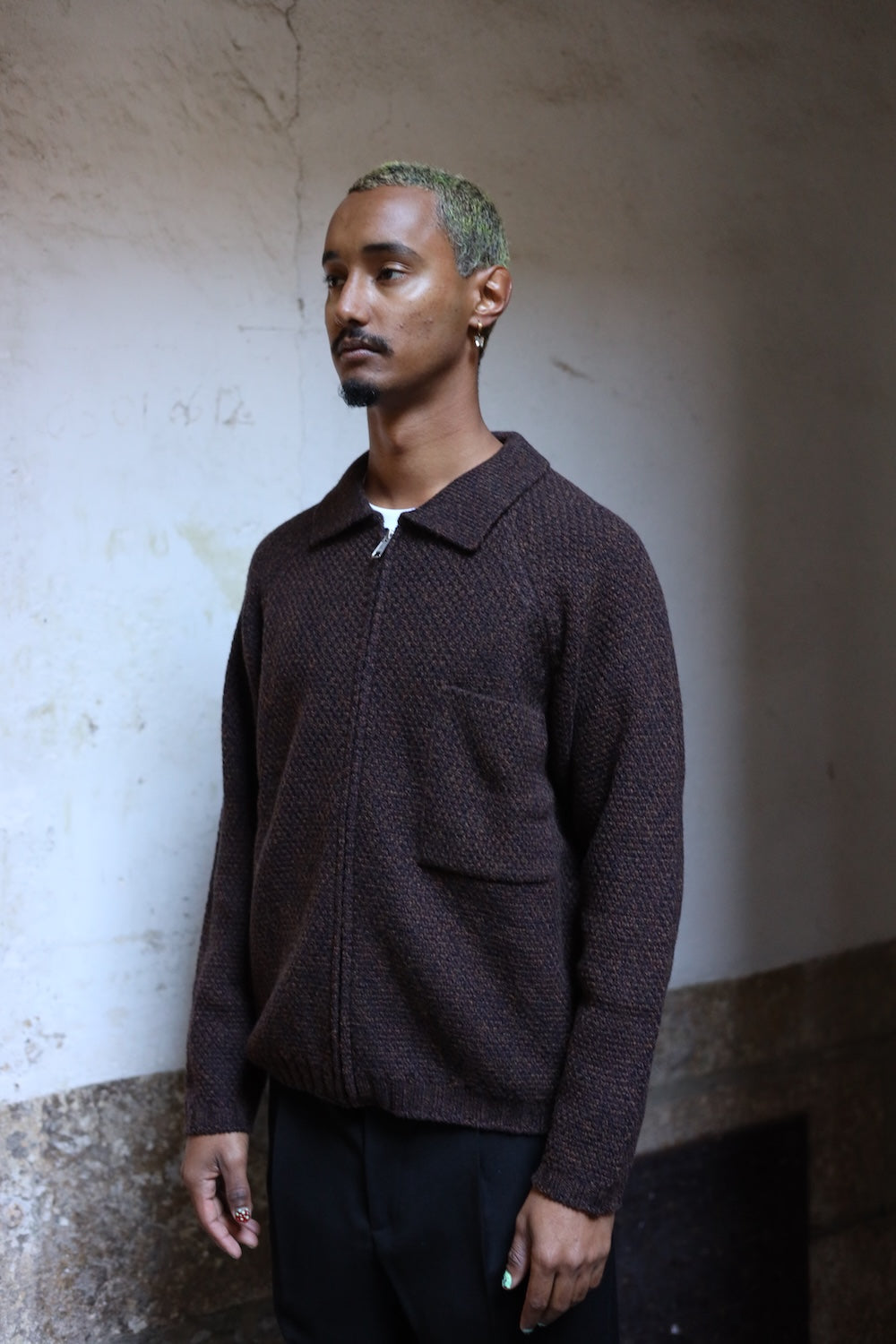 Still By Hand 5G knitted blouson Melange Brown