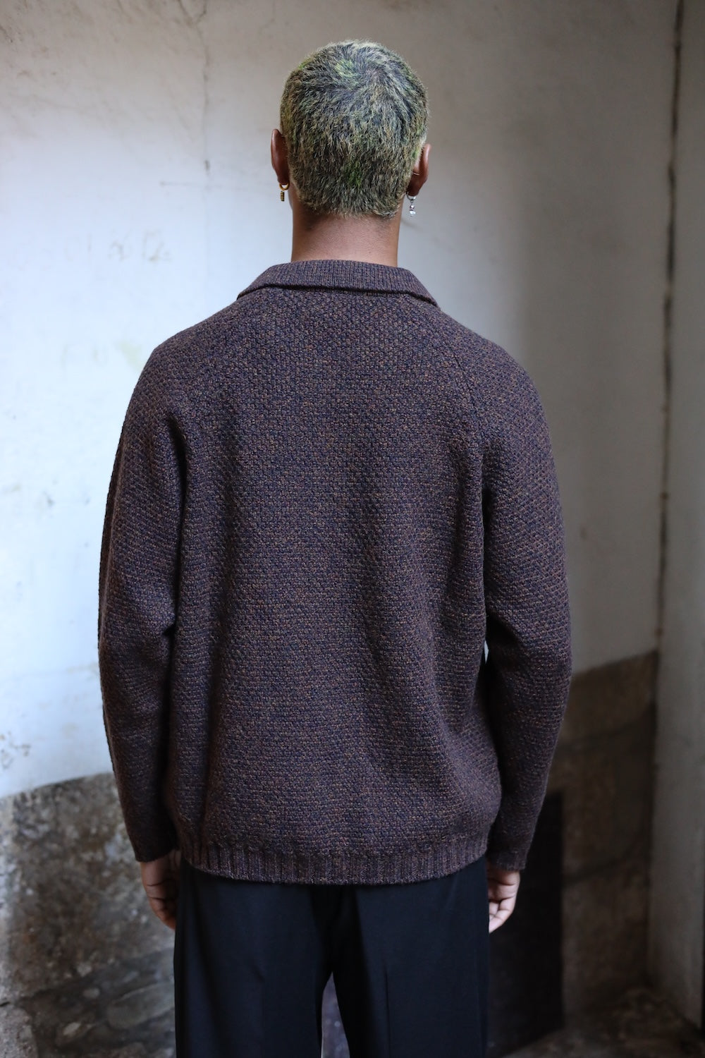 Still By Hand 5G knitted blouson Melange Brown
