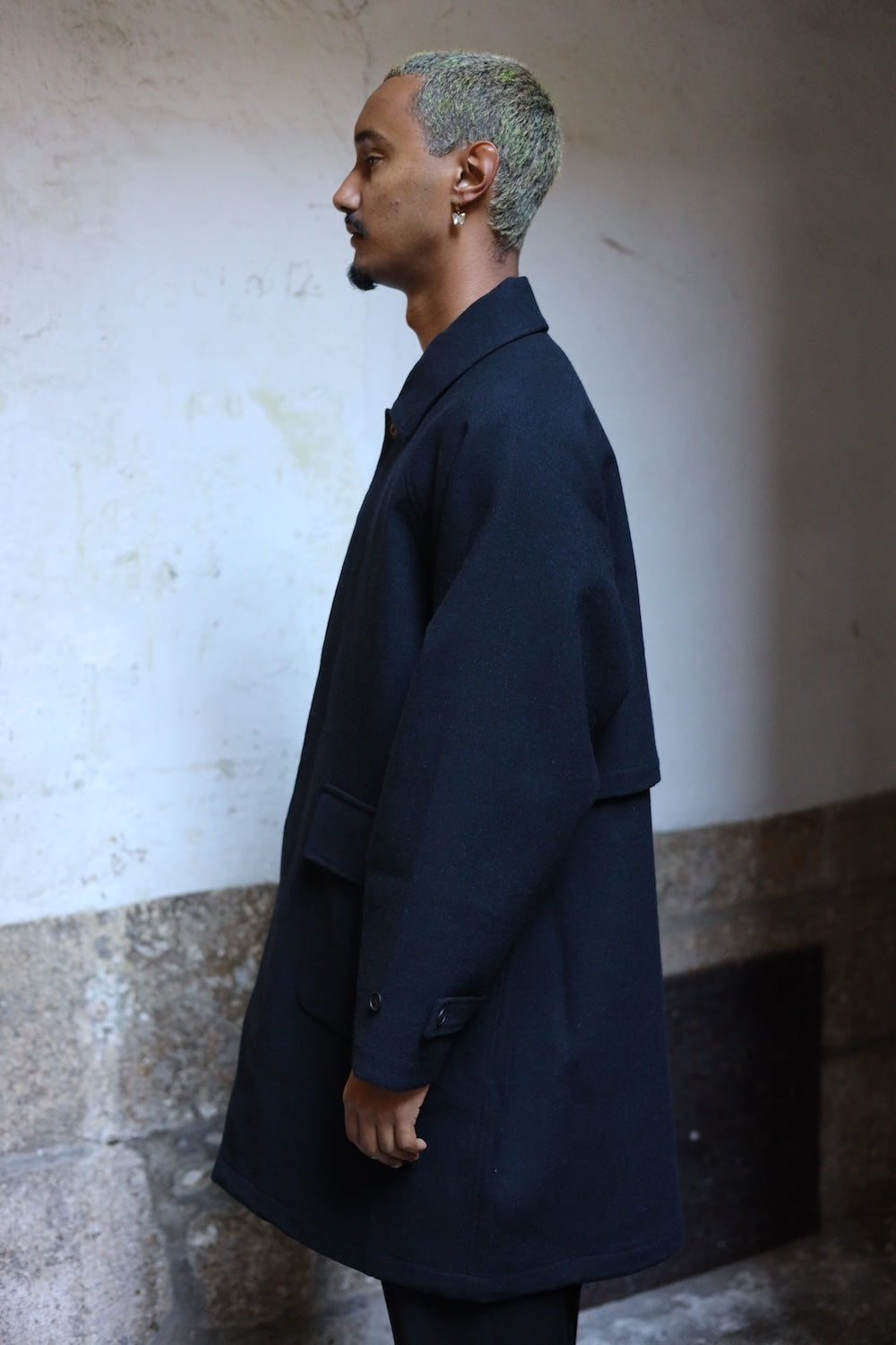 Still By Hand W/N bal collar coat Black Navy