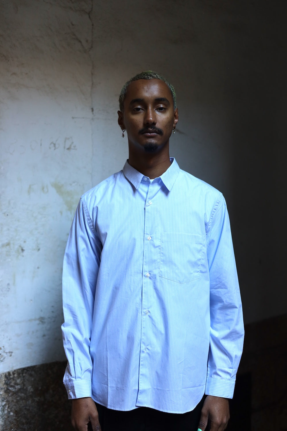 Still By Hand Regular collar shirt Blue Stripe