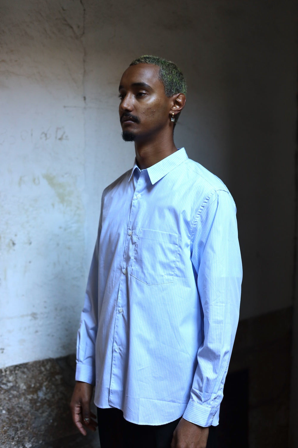 Still By Hand Regular collar shirt Blue Stripe