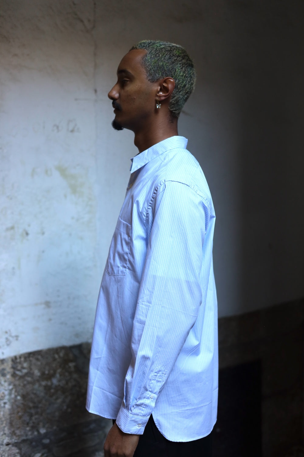 Still By Hand Regular collar shirt Blue Stripe