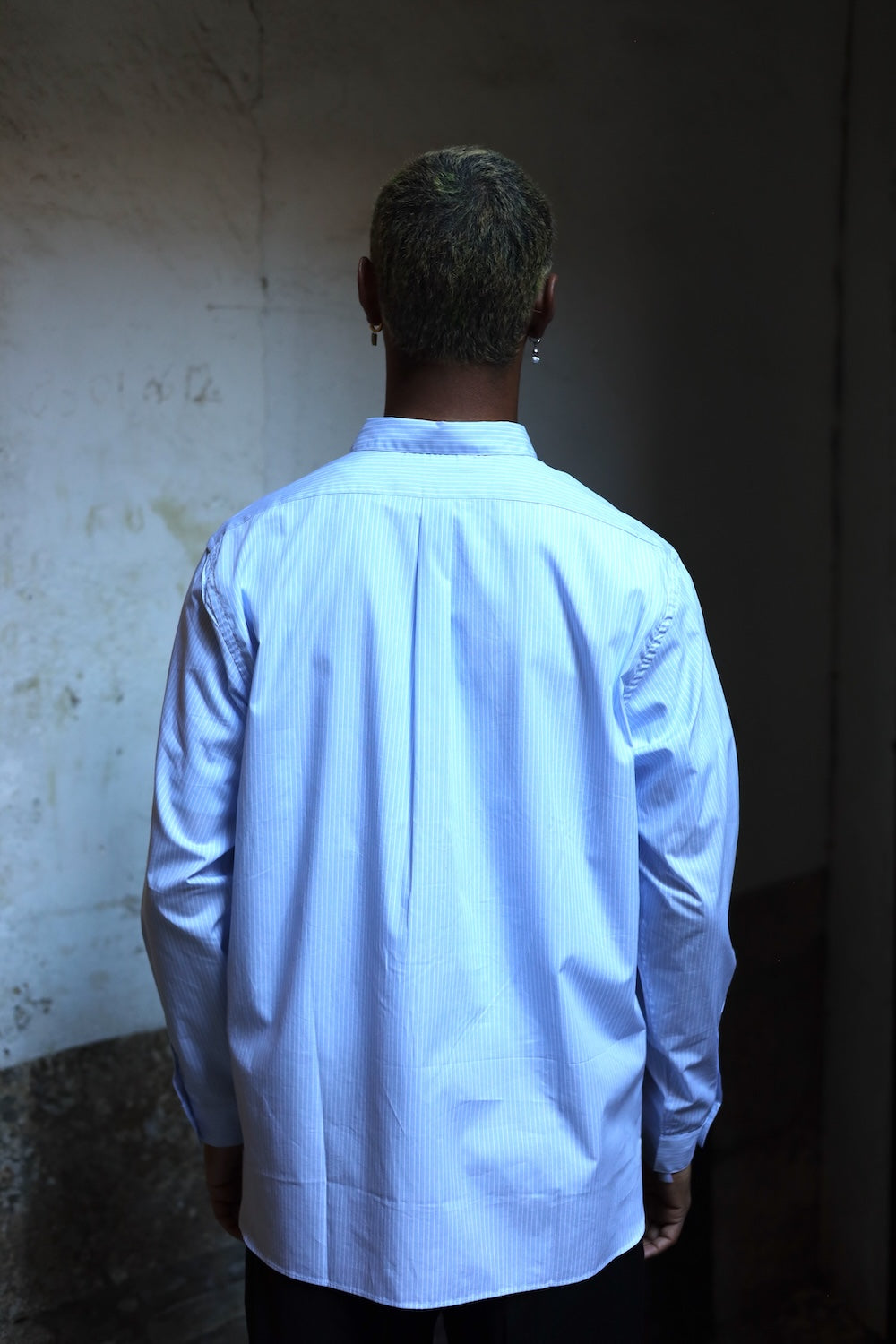 Still By Hand Regular collar shirt Blue Stripe