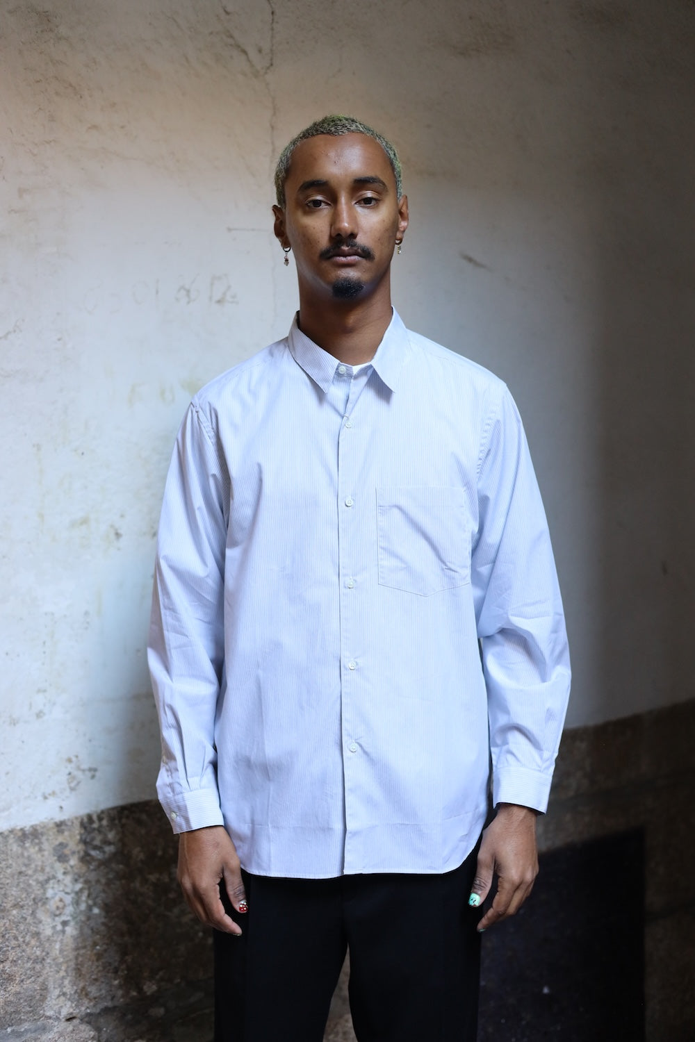 Still By Hand Regular collar shirt Grey Stripe