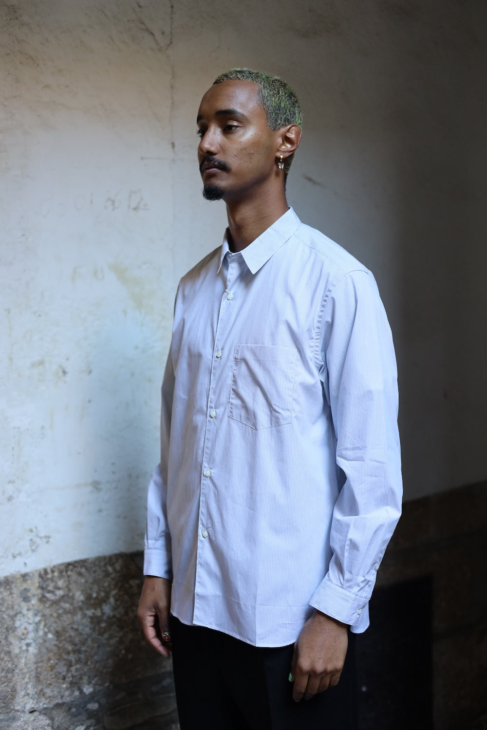 Still By Hand Regular collar shirt Grey Stripe