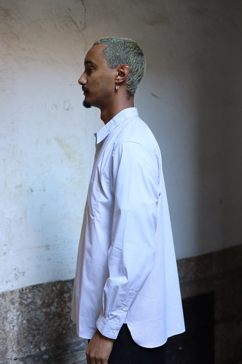 Still By Hand Regular collar shirt Grey Stripe