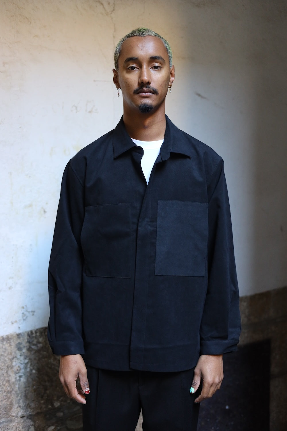 Still By hand Synthetic leather over shirt black