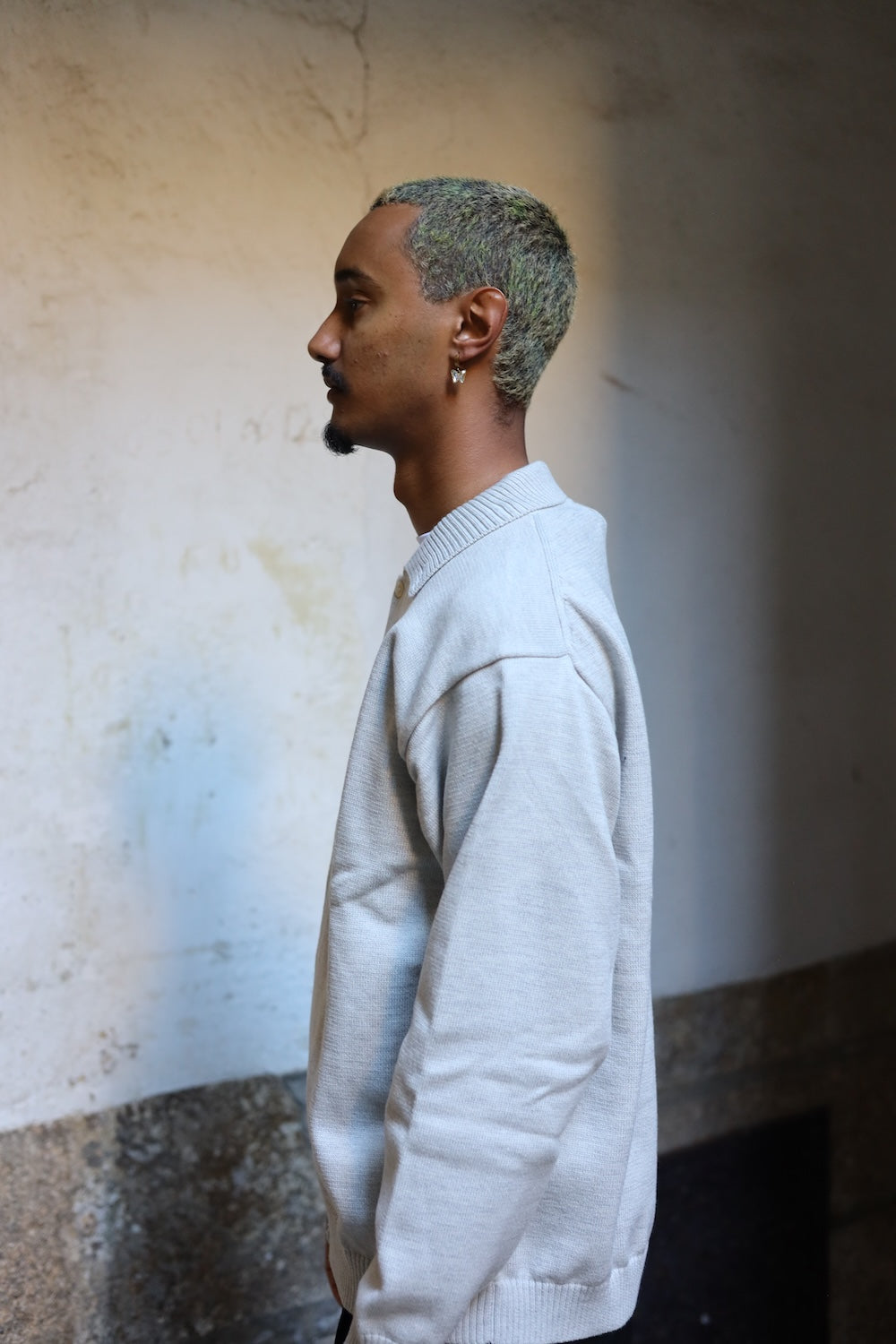 Still by hand 10G polo cardigan light grey