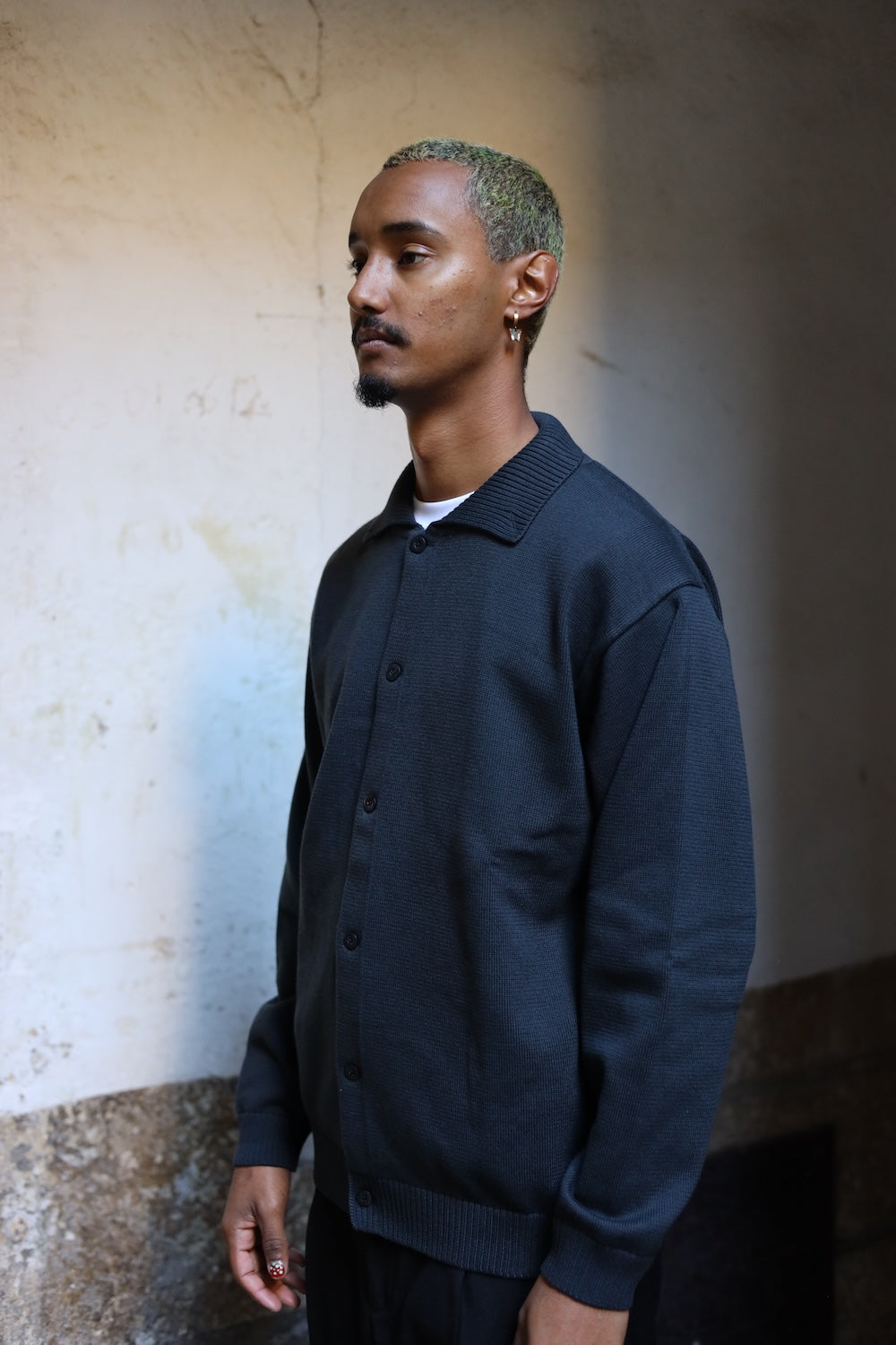Still by hand 10G polo cardigan blue charcoal