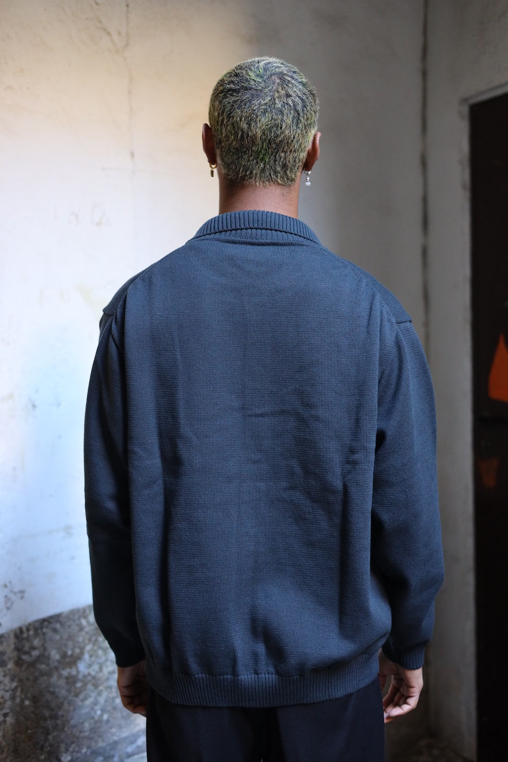 Still by hand 10G polo cardigan blue charcoal