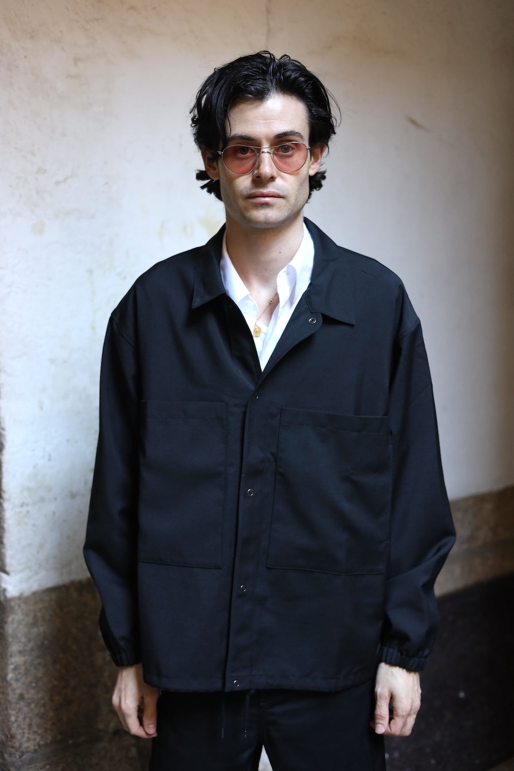 Still By Hand Double pocket shirt jacket ink black