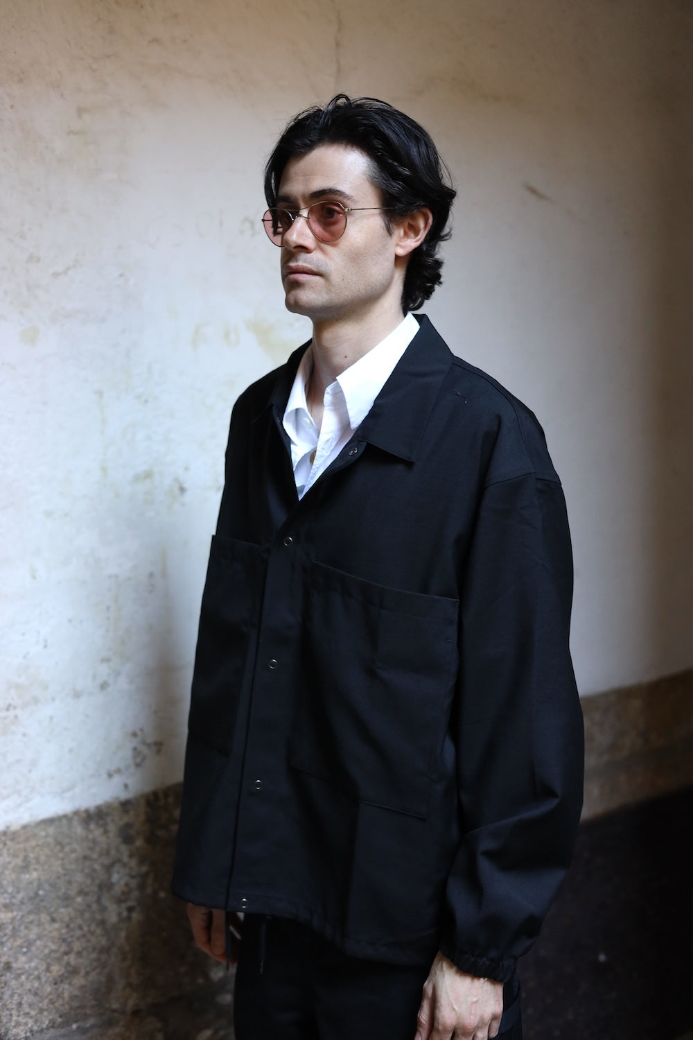 Still By Hand Double pocket shirt jacket ink black
