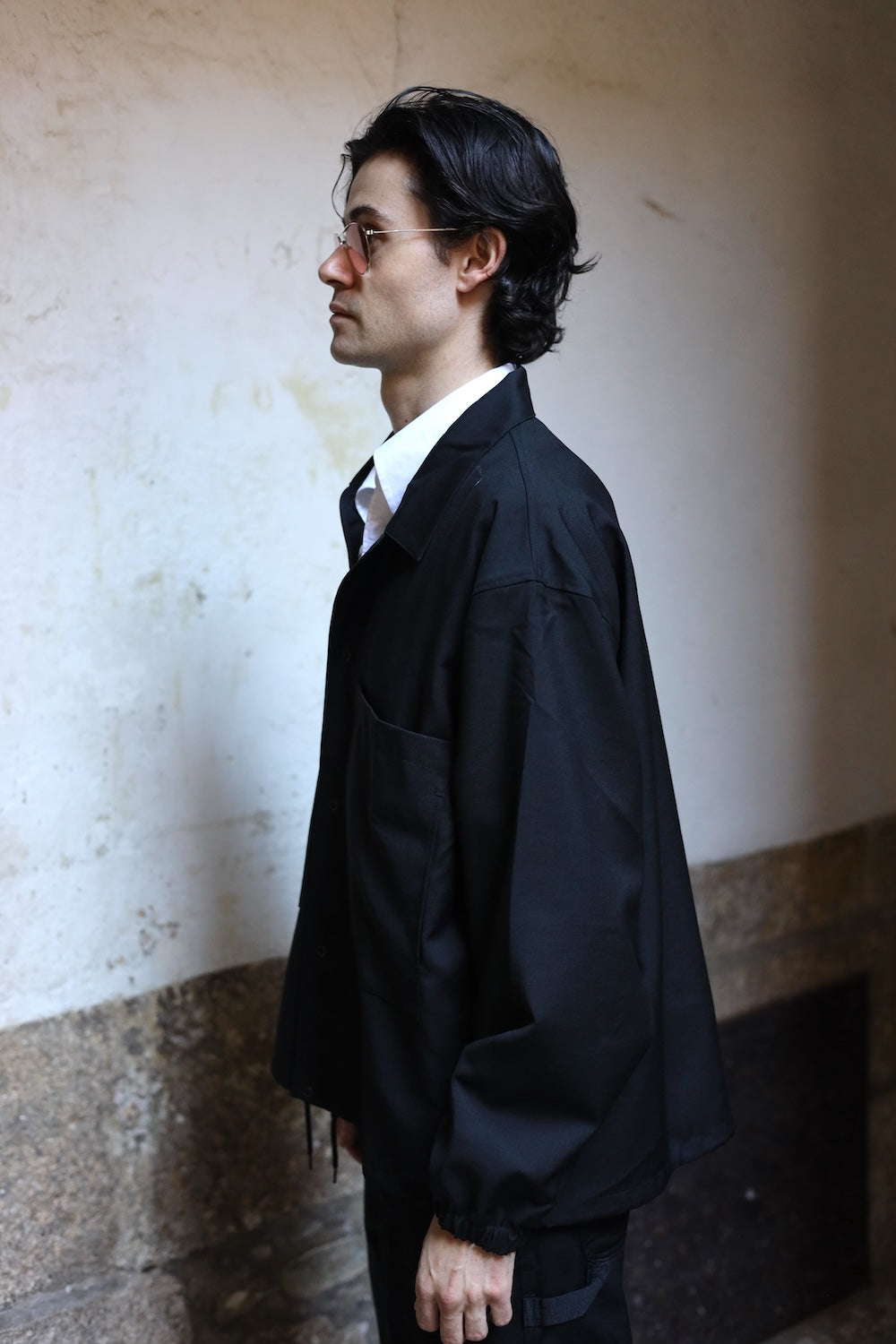 Still By Hand Double pocket shirt jacket ink black