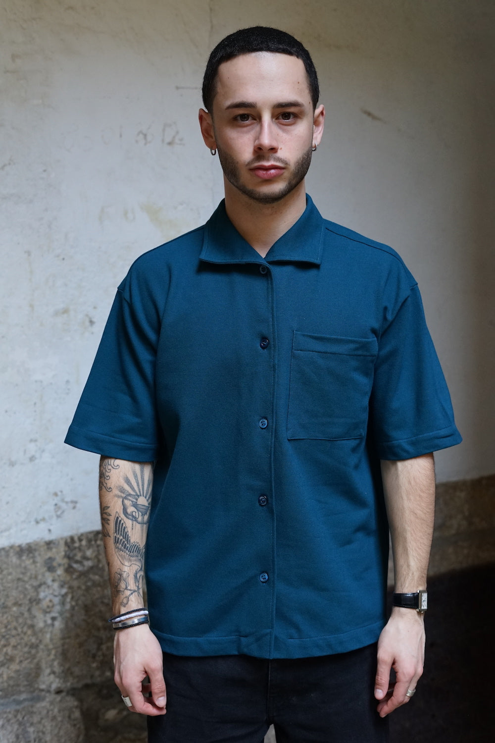 Arpenteur Wide Collar Shirt Peacock blue