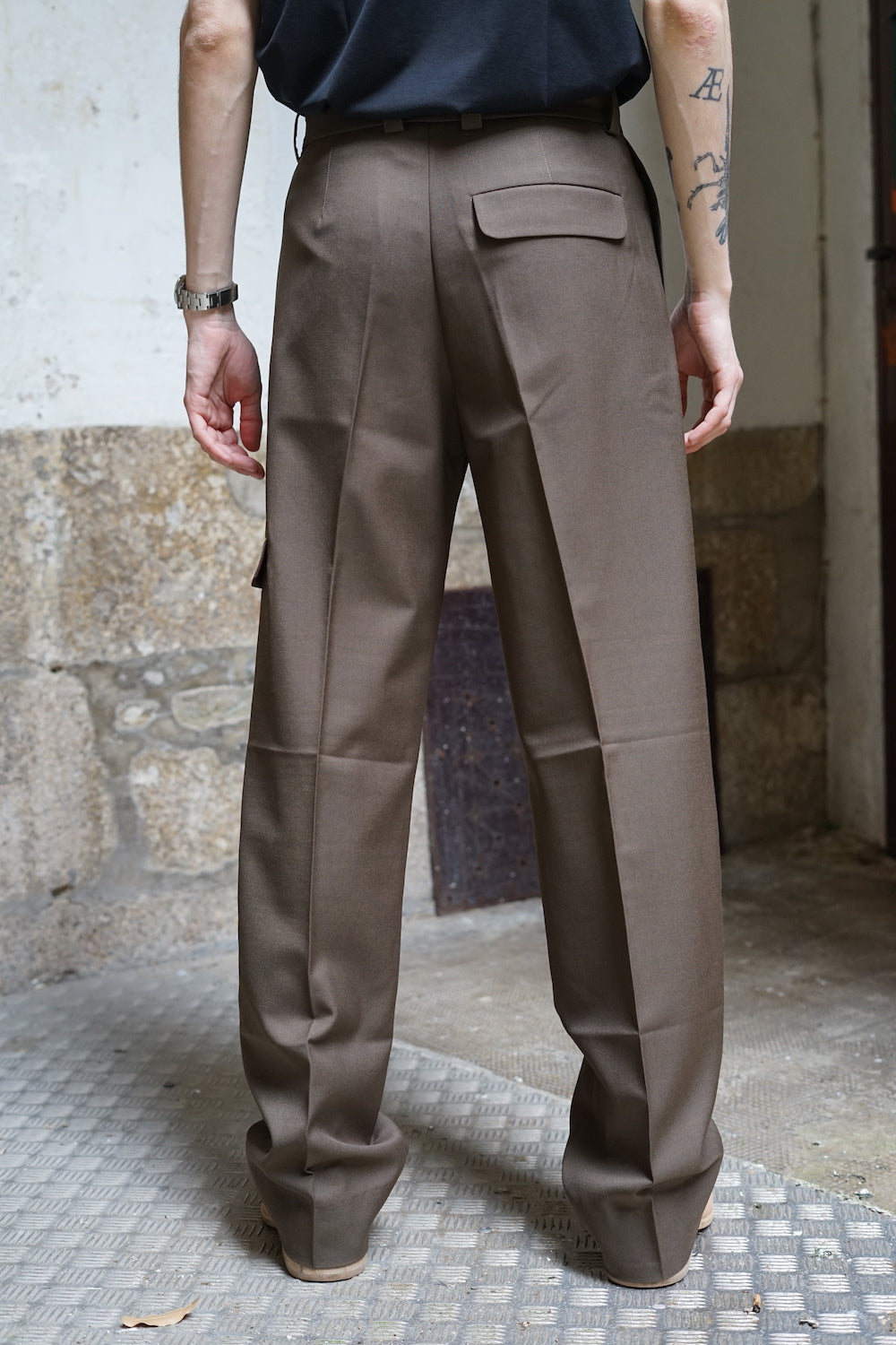 PAST TENSE WIDE LEG WOOL TROUSERS TAUPE