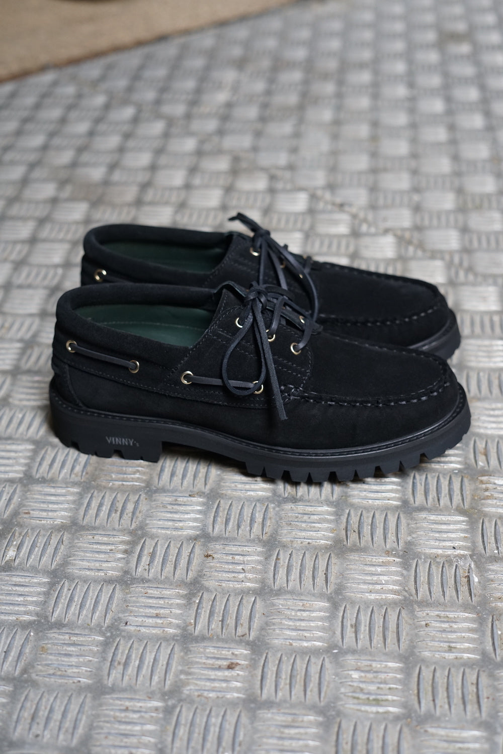 VINNY'S AZTEC BOAT SHOE BLACK SUEDE