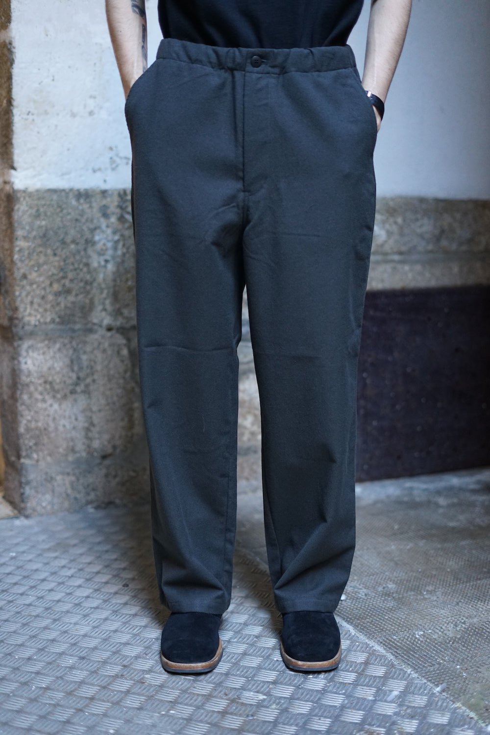 STILL BY HAND WOOL MIX EASY PANTS CHARCOAL