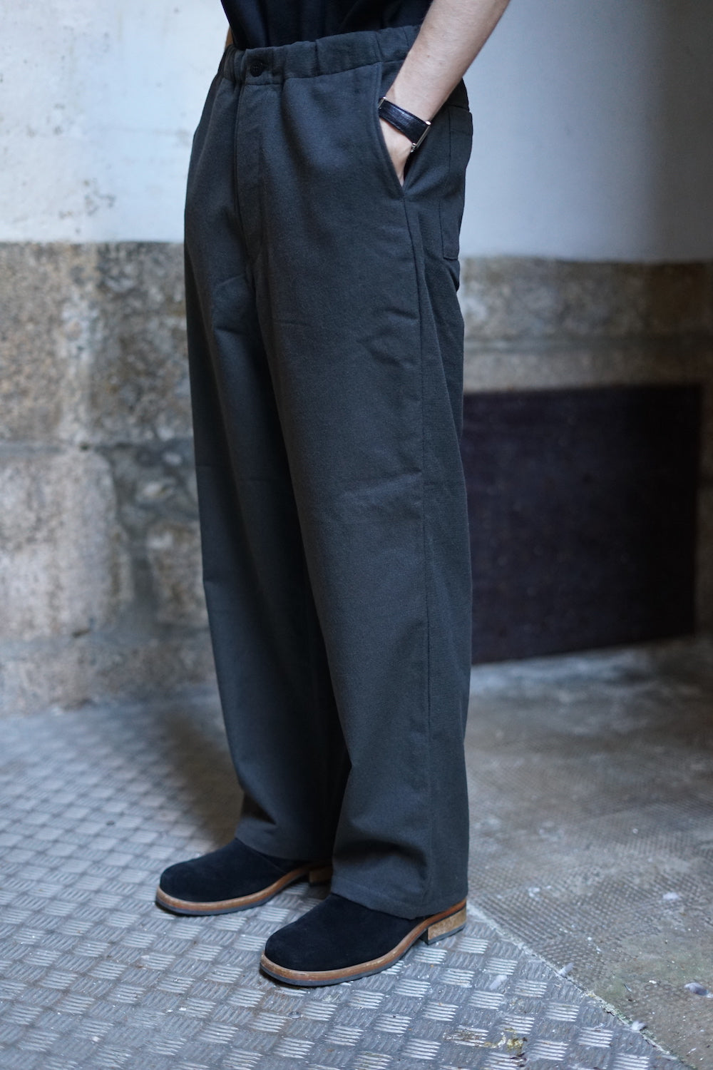 STILL BY HAND WOOL MIX EASY PANTS CHARCOAL