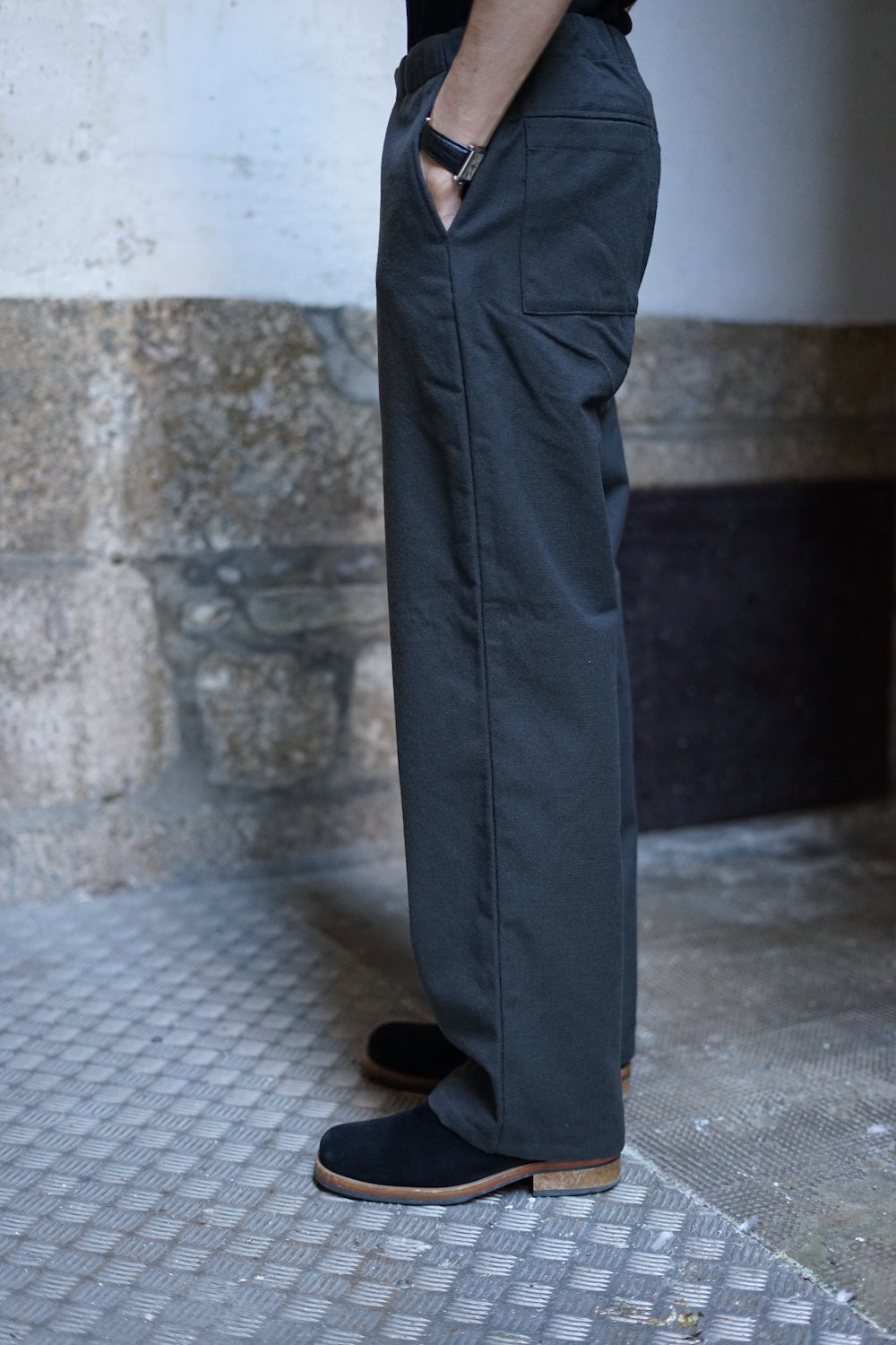 STILL BY HAND WOOL MIX EASY PANTS CHARCOAL