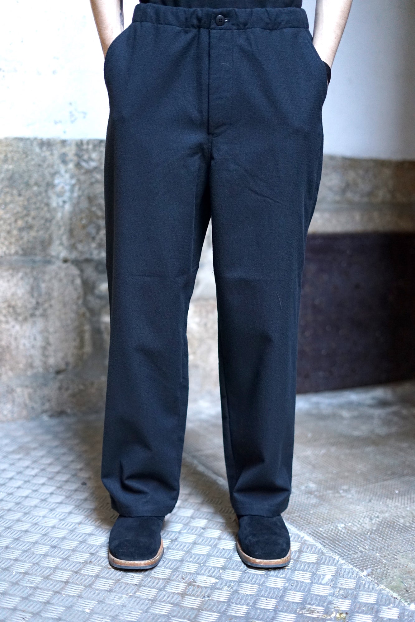 STILL BY HAND WOOL MIX EASY PANTS BLACK