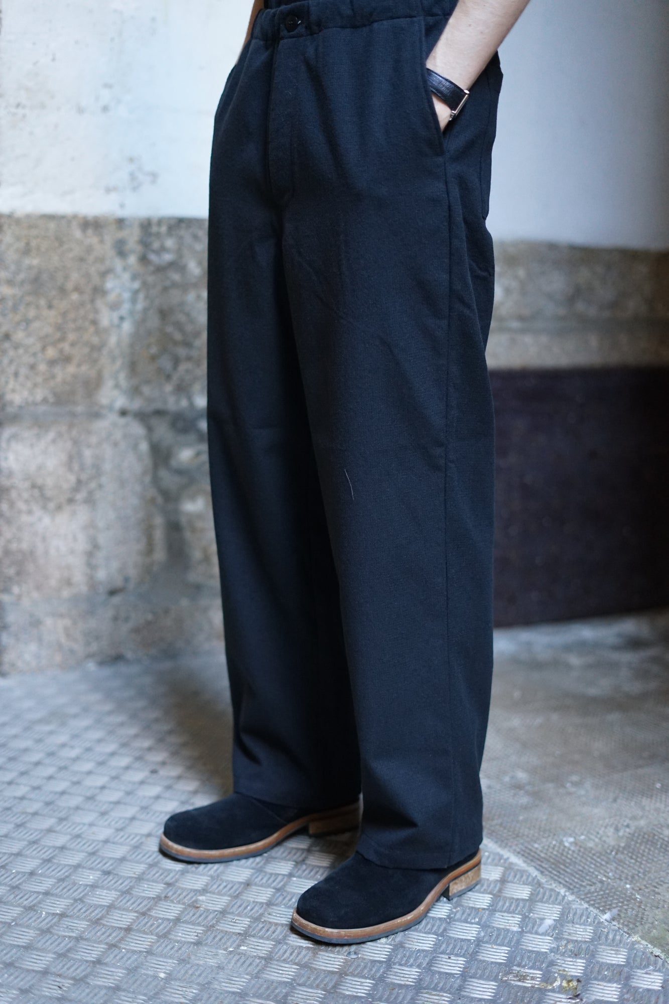 STILL BY HAND WOOL MIX EASY PANTS BLACK