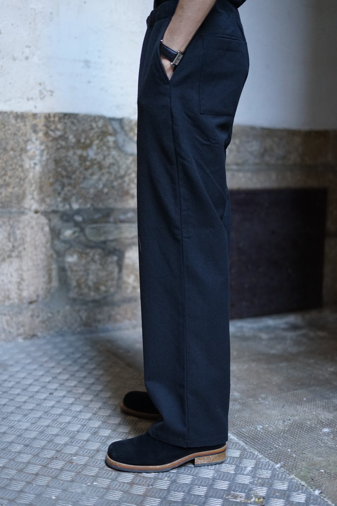 STILL BY HAND WOOL MIX EASY PANTS BLACK