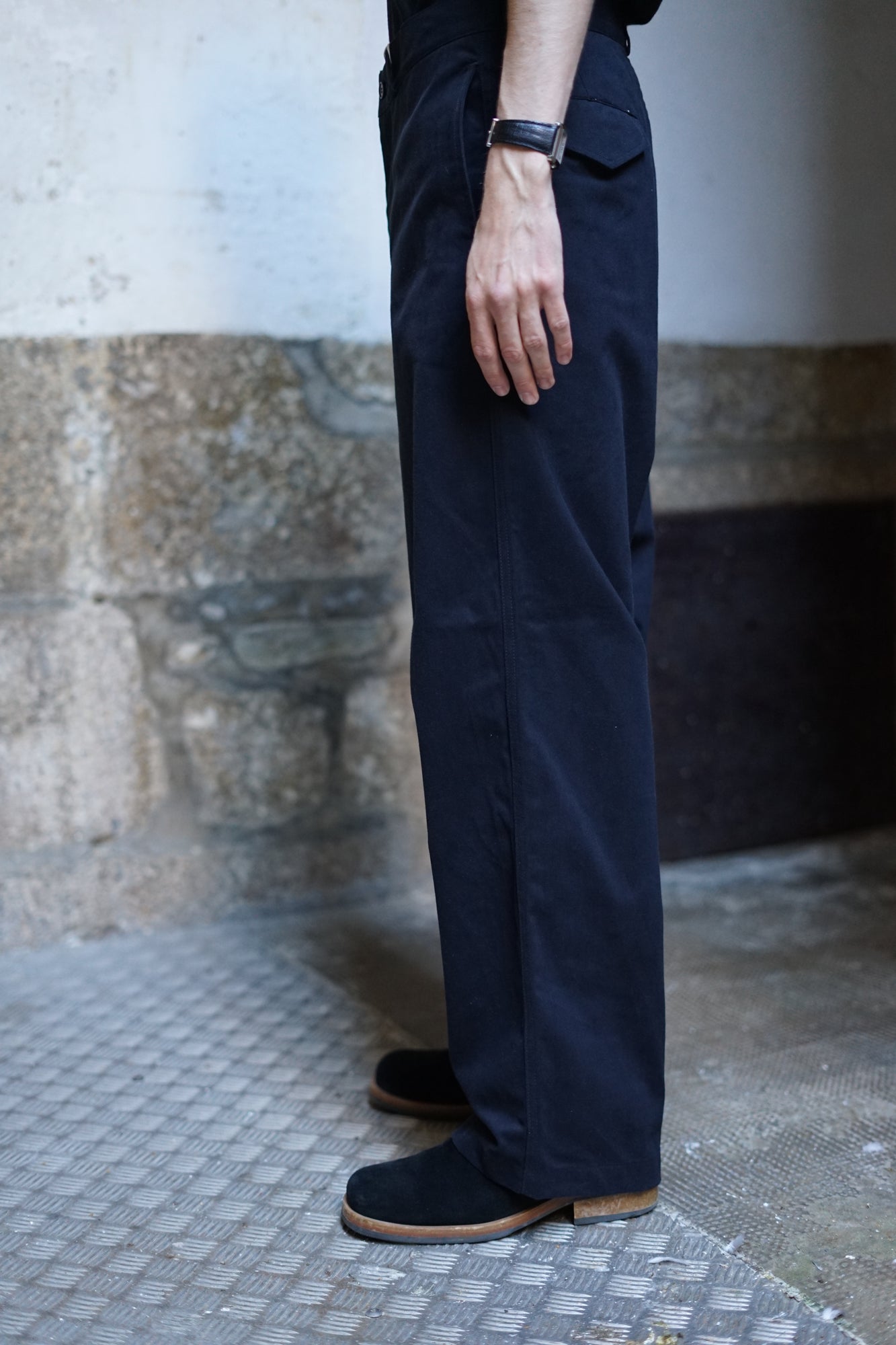 STILL BY HAND PEACH SKIN WIDE PANTS NAVY