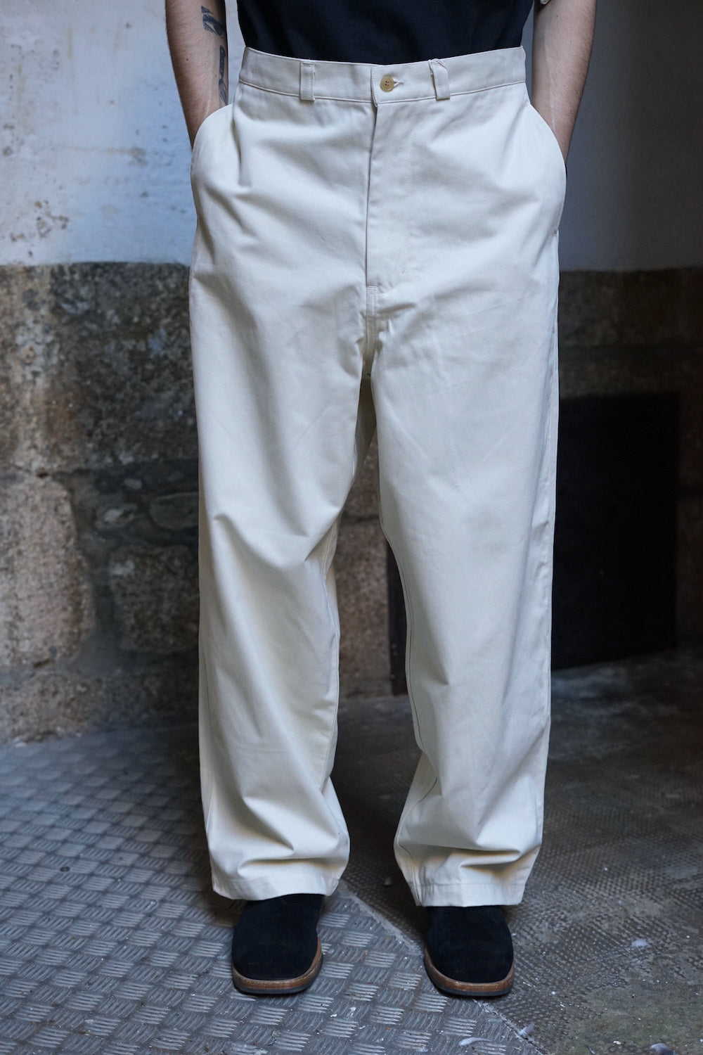 STILL BY HAND PEACH SKIN WIDE PANTS ECRU