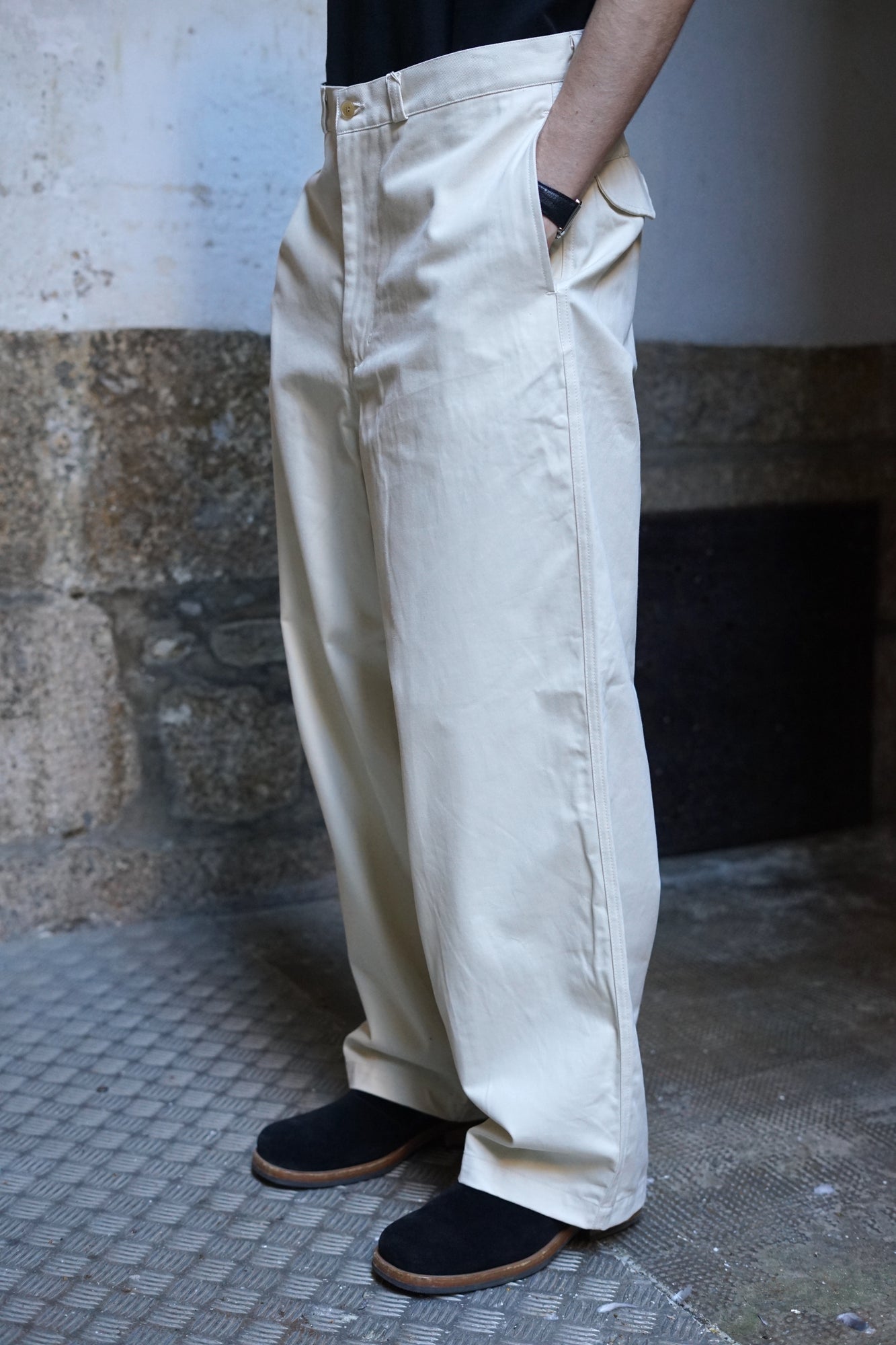 STILL BY HAND PEACH SKIN WIDE PANTS ECRU