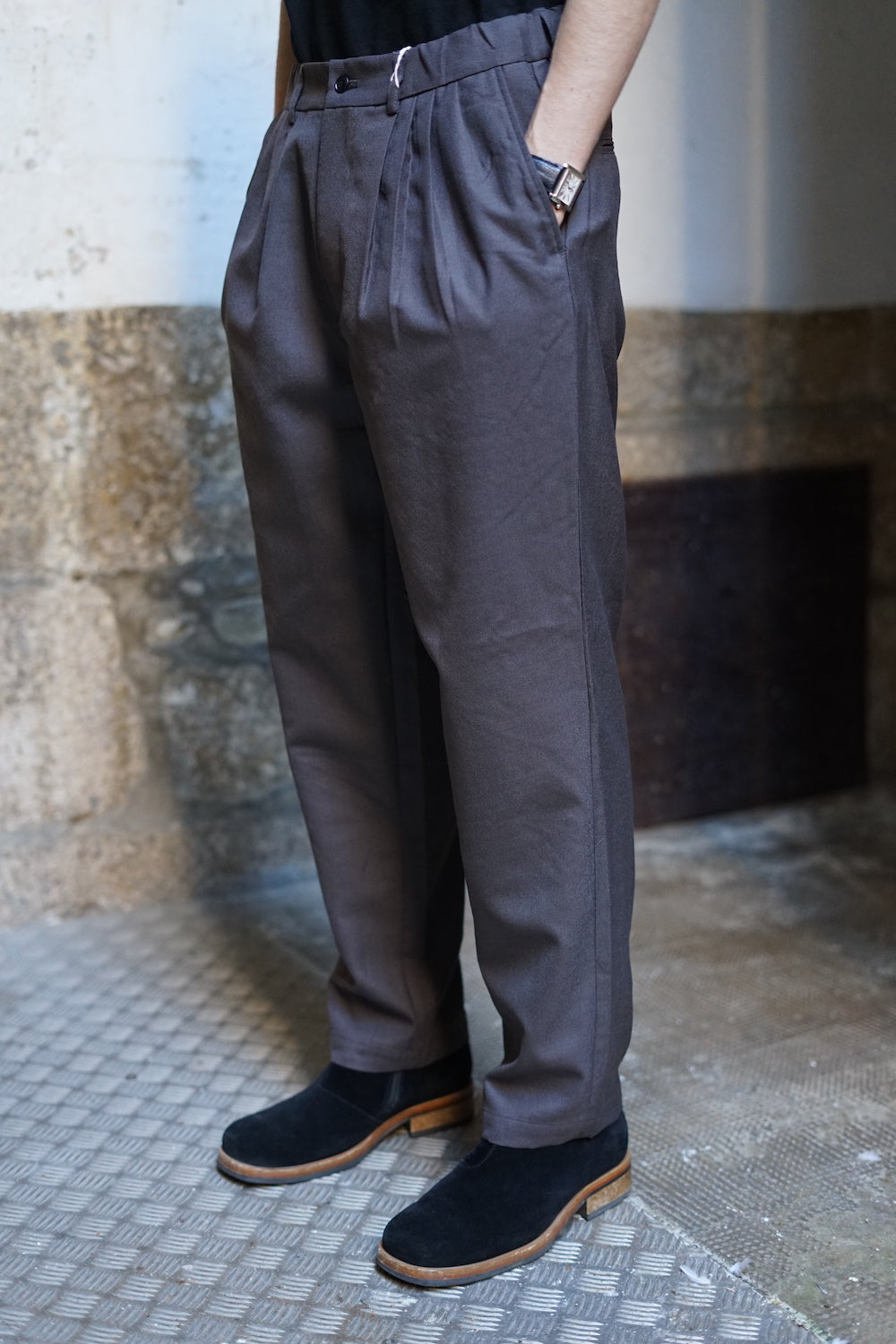 STILL BY HAND RELAXED WOOL PANTS DUSTY BROWN