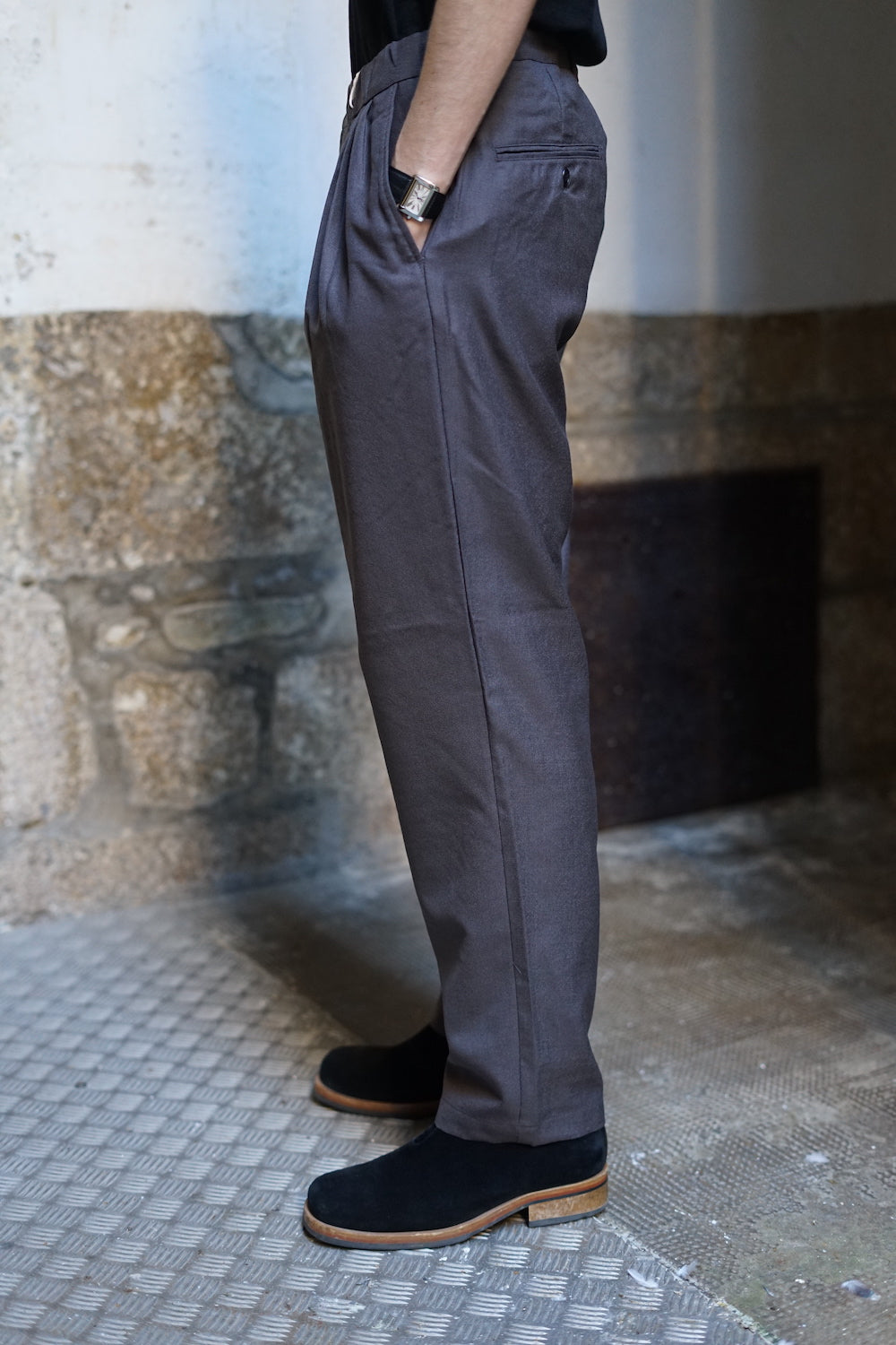 STILL BY HAND RELAXED WOOL PANTS DUSTY BROWN