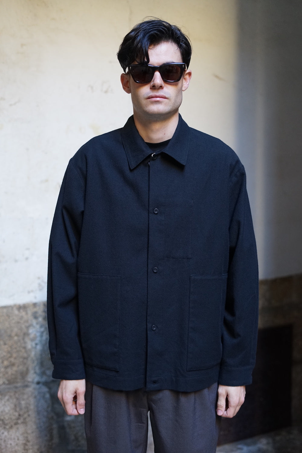 STILL BY HAND WOOL MIX SHIRT JACKET BLACK