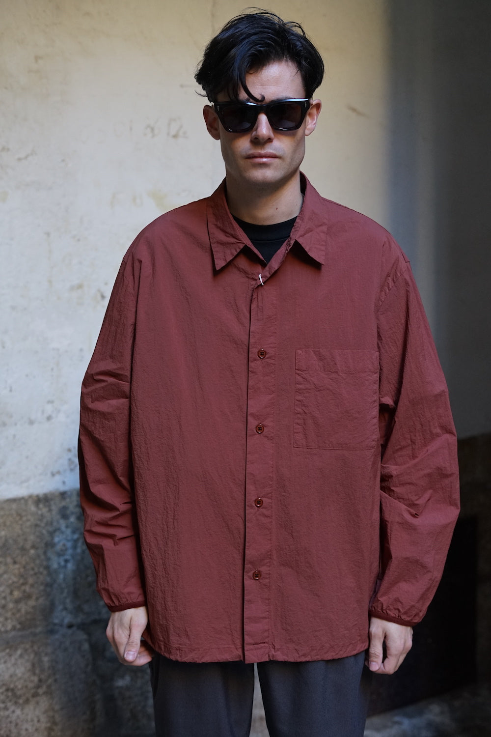 STILL BY HAND GARMENT DYE SHIRT JACKET BRICK