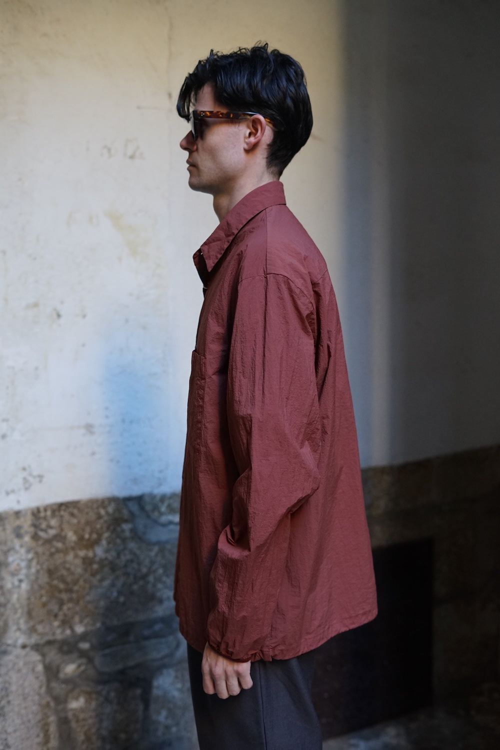 STILL BY HAND GARMENT DYE SHIRT JACKET BRICK